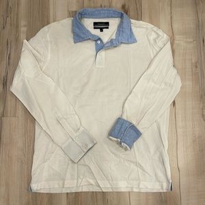Faconnable long sleeve polo in white and blue size men’s large